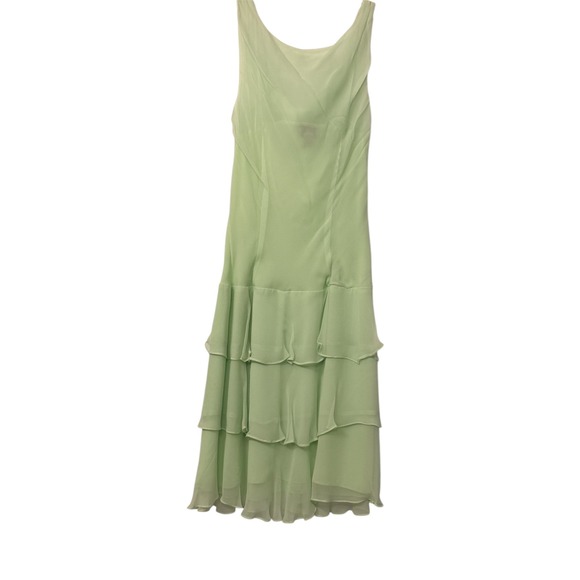 Junction West 100% Silk Cowl Neck Tiered Ruffle Midi Dress Green SZ 10 Fairy - Picture 6 of 7